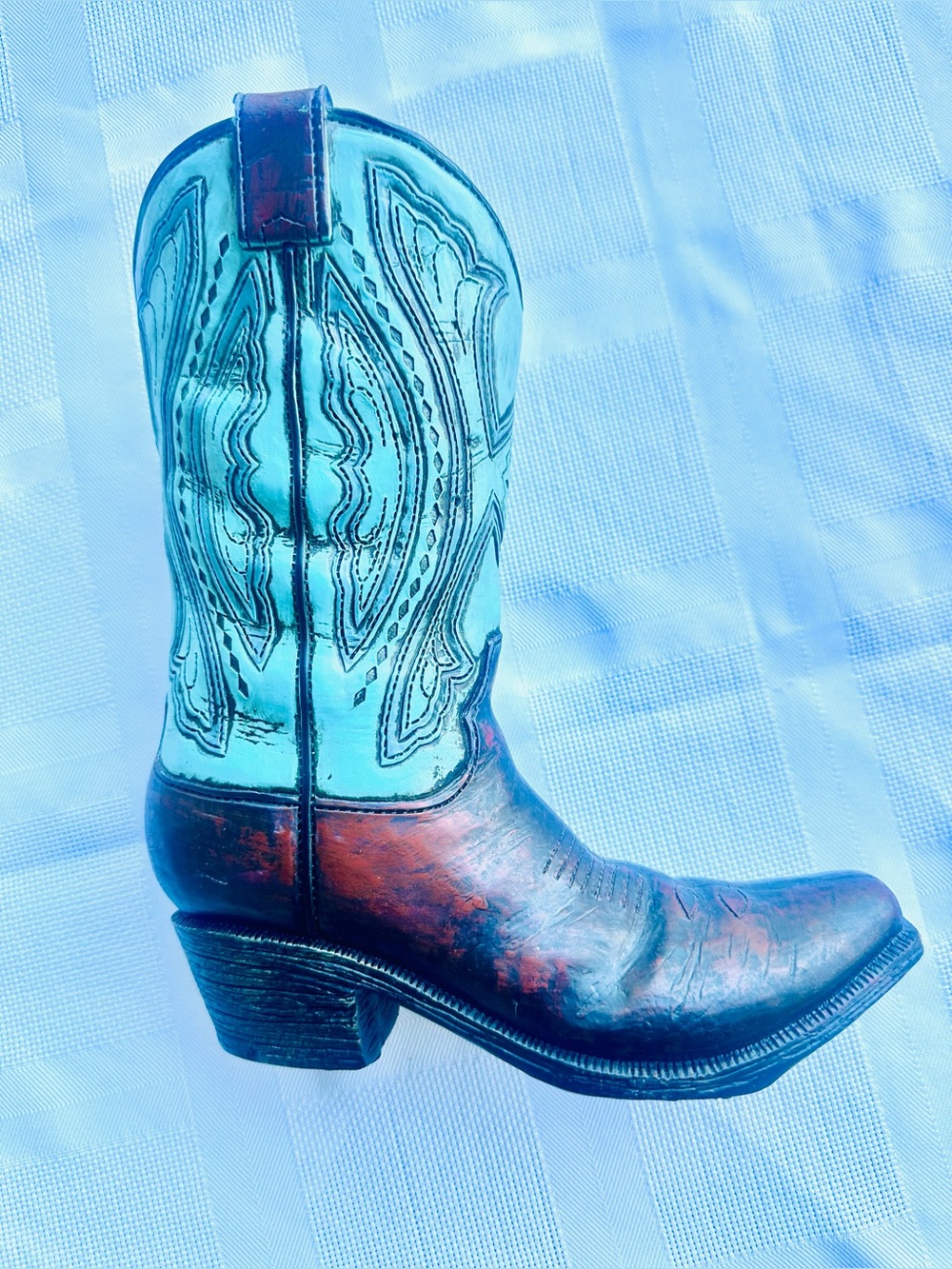 Burton & Burton Western Rustic Howdy Cowboy Boot Resin Vas e/Decor Handpainted - Picture 7 of 9